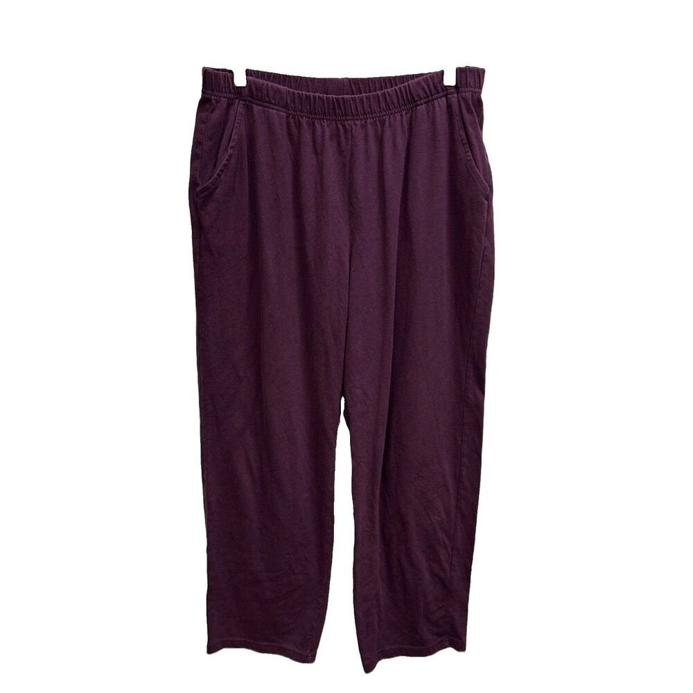 White Stag Women Pants Purple Pullon Elastic Waist Pockets Cotton Blend 1X 16W